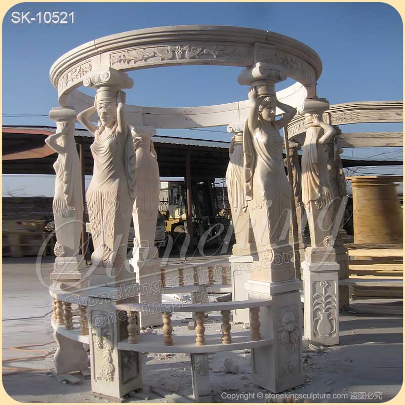 Factory Supply Hand Carved Marble Outdoor Patio Gazebo with Female Sculptures for sale