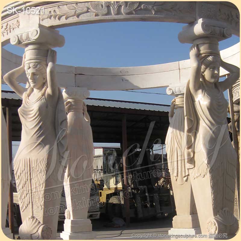 Factory Supply Hand Carved Marble Outdoor Patio Gazebo with Female Sculptures for sale