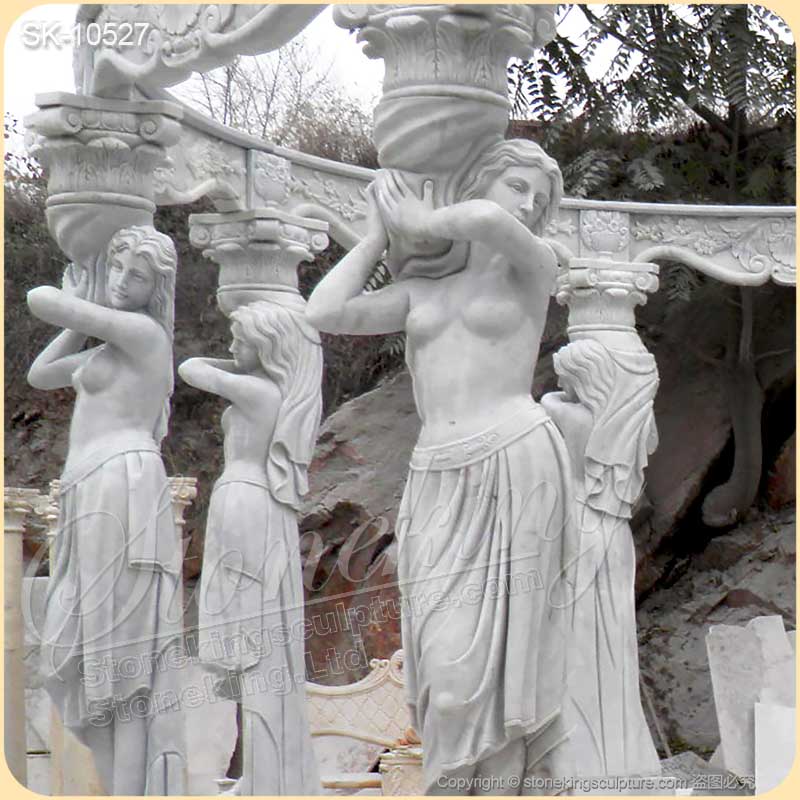 Outdoor Landscaping Hand Carved Marble Large Garden Gazebo with Female Statues for sale