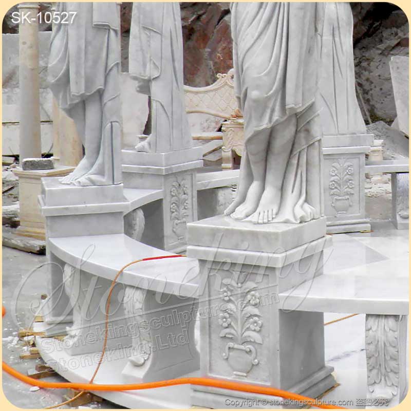 Outdoor Landscaping Hand Carved Marble Large Garden Gazebo with Female Statues for sale