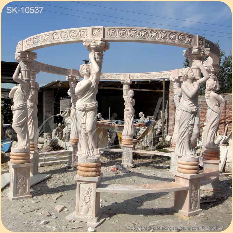 Wholesale Hand Carved High Quality Marble Large Outdoor Gazebo with lady statues for sale