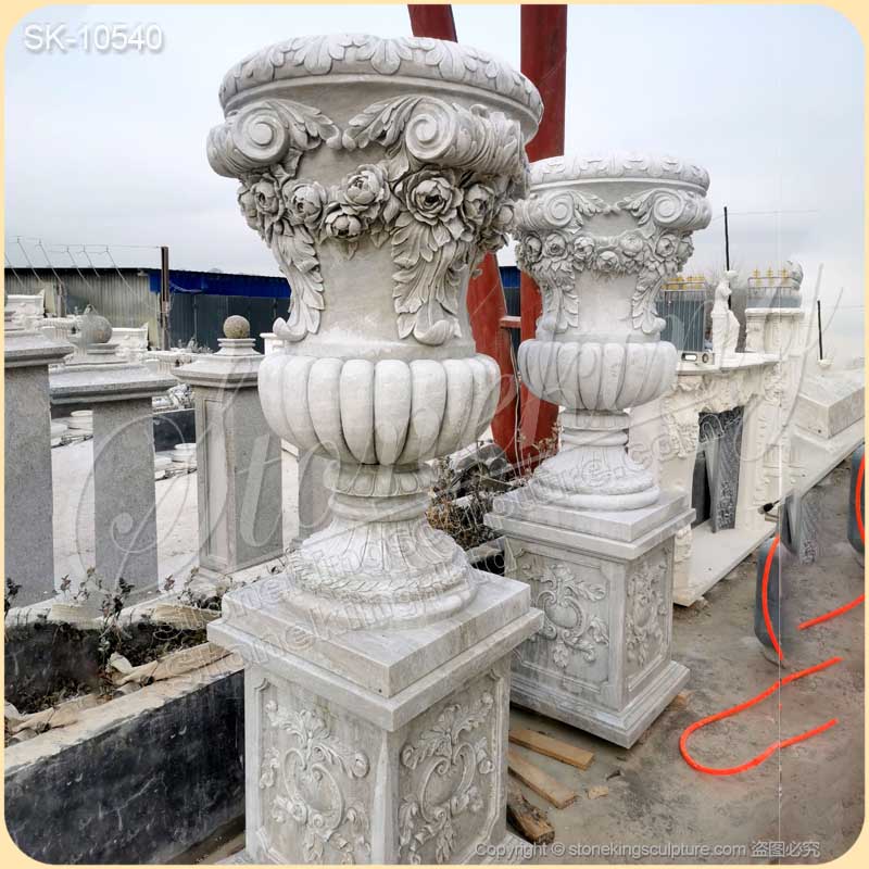 Manufacturer Hand Carved White Marble Large Outdoor Planters for garden or home decor for sale