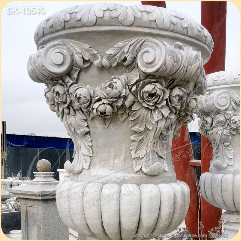 Manufacturer Hand Carved White Marble Large Outdoor Planters for garden or home decor for sale