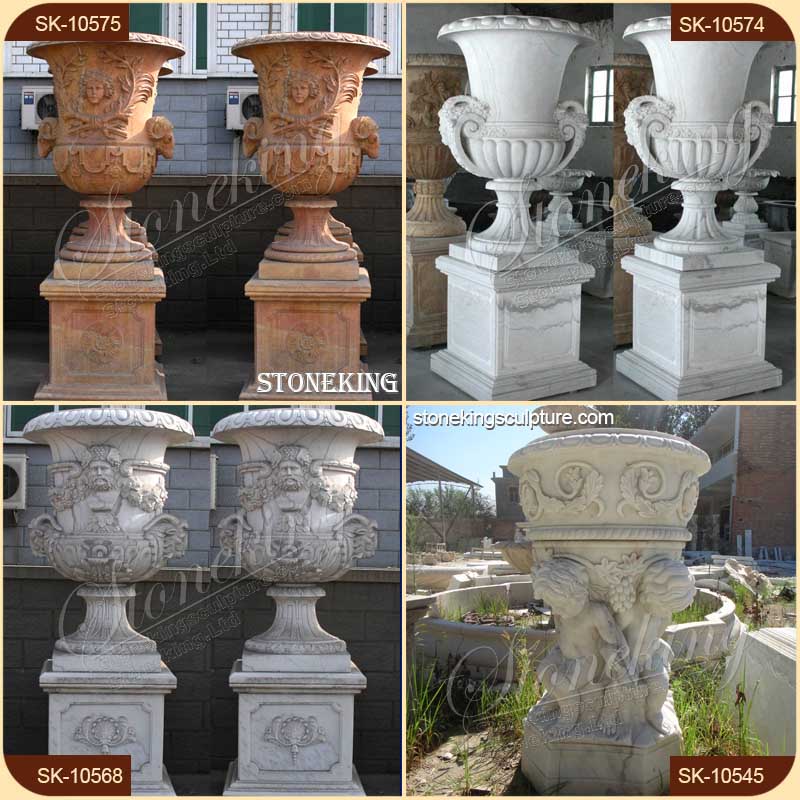 Manufacturer Hand Carved White Marble Large Outdoor Planters for garden or home decor for sale