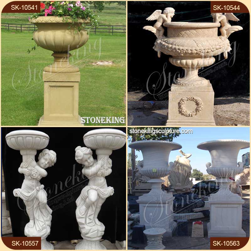 Manufacturer Hand Carved White Marble Large Outdoor Planters for garden or home decor for sale