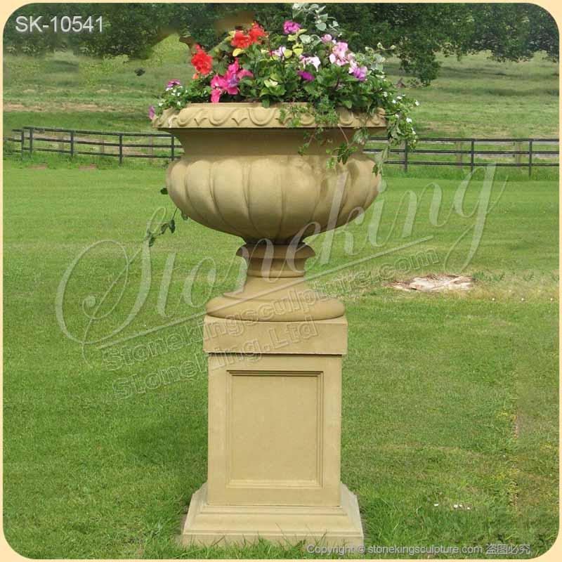 Factory Supply Outdoor Natural Stone Planter Pot with pedestal for garden decoration for sale