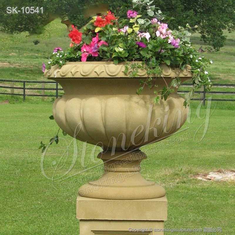 Factory Supply Outdoor Natural Stone Planter Pot with pedestal for garden decoration for sale