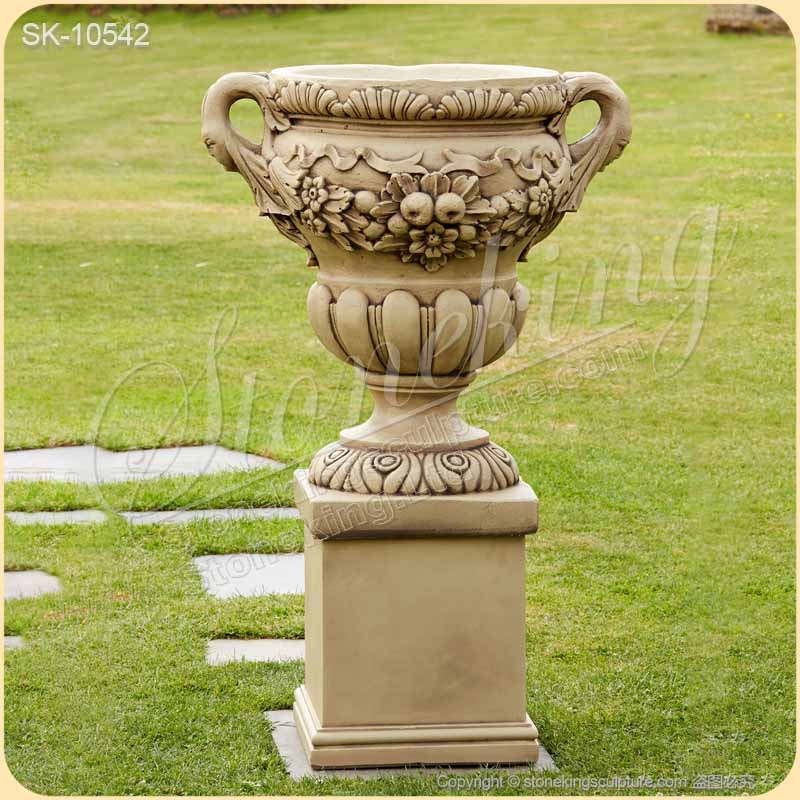 Wholesale Hand Carved Natural Stone Flower Pot for Outdoor Garden Decoration for sale