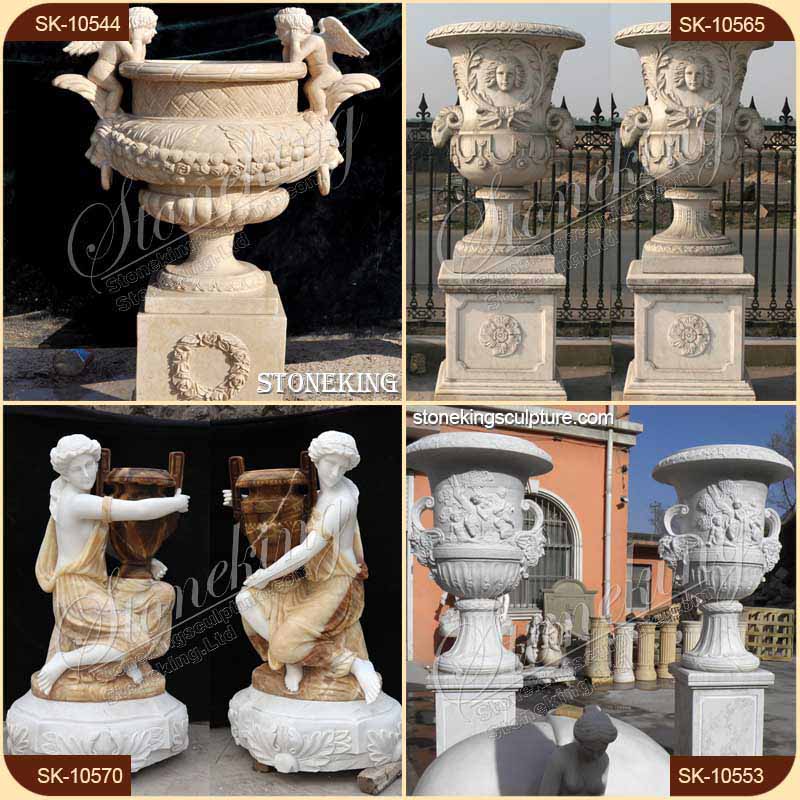 Wholesale Hand Carved Natural Stone Flower Pot for Outdoor Garden Decoration for sale