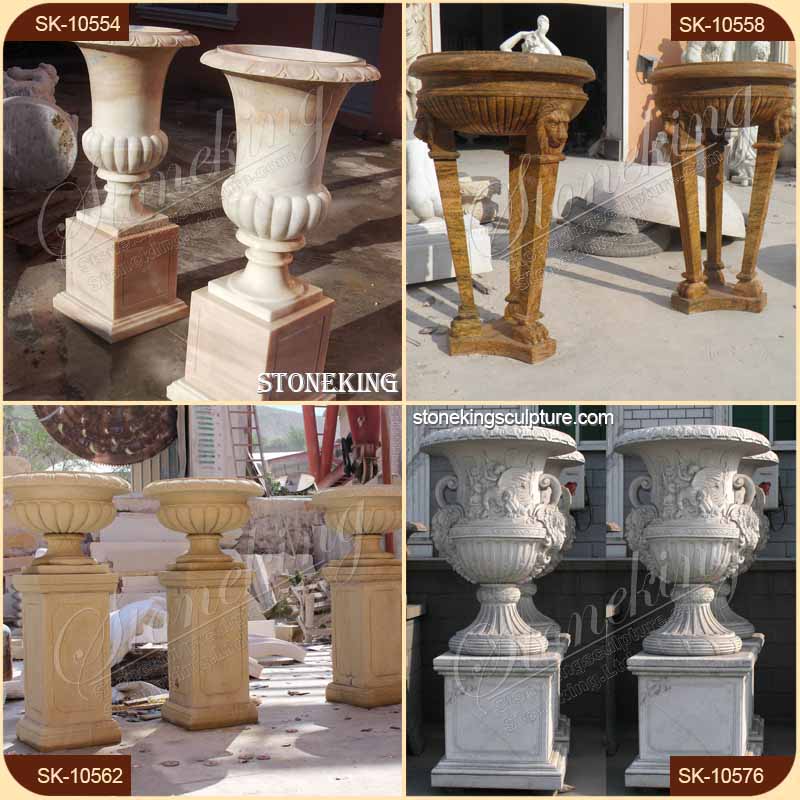 Wholesale Hand Carved Natural Stone Flower Pot for Outdoor Garden Decoration for sale