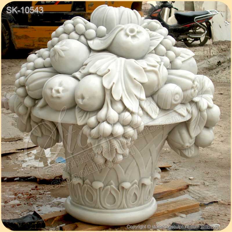 Top Quality Decorative Handcrafted White Marble Fruit Basket Flower Pot for outdoor ornaments for sale