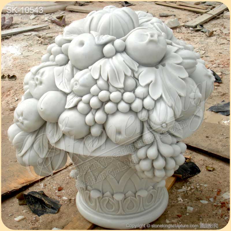 Top Quality Decorative Handcrafted White Marble Fruit Basket Flower Pot for outdoor ornaments for sale