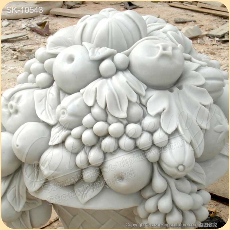 Top Quality Decorative Handcrafted White Marble Fruit Basket Flower Pot for outdoor ornaments for sale