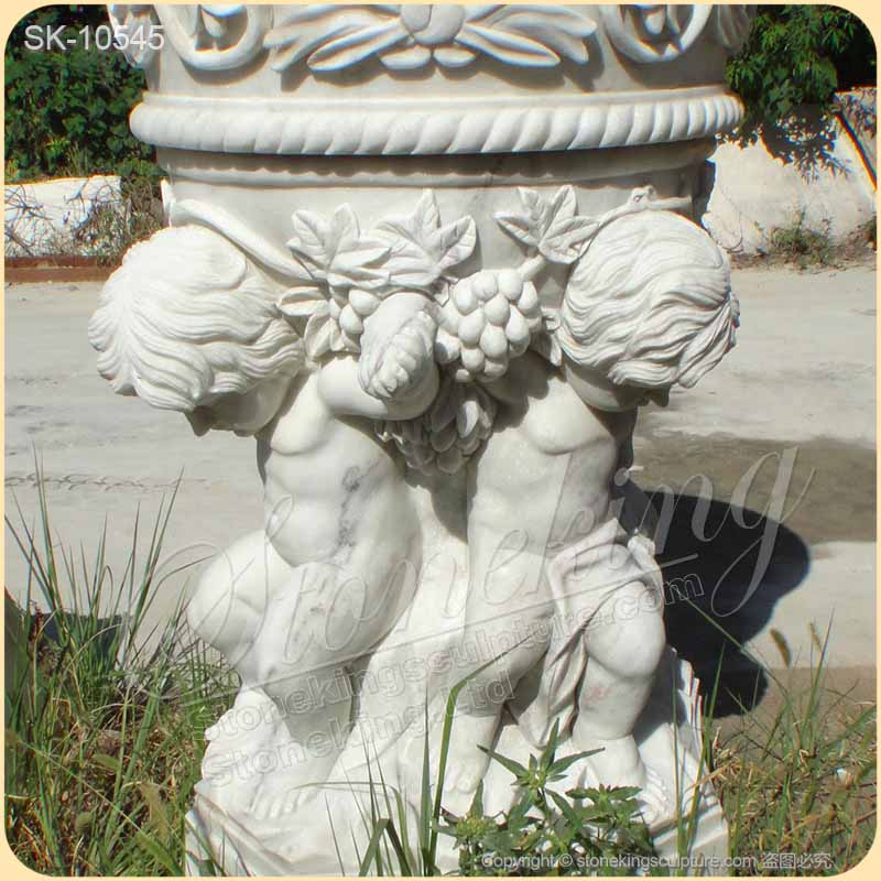 Factory Price Hand Carved Marble White Cherub Planter Pot for outdoor garden for sale