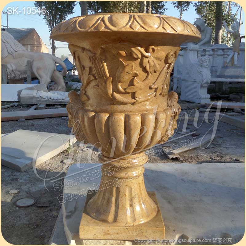 Best Natural Yellow Marble Patio Planter Flower Pot for outdoor garden decor for sale