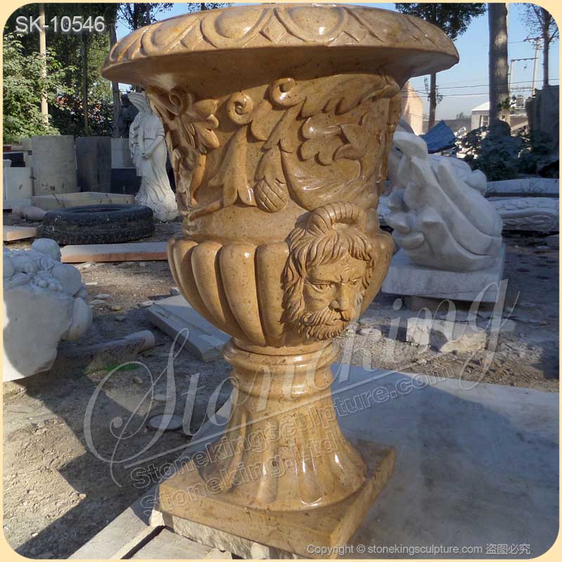 Best Natural Yellow Marble Patio Planter Flower Pot for outdoor garden decor for sale