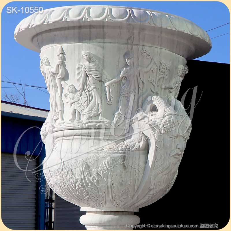 Factory Supplier Hand Carved White Marble Extra Large Plant Pots Outdoor Decor for sale