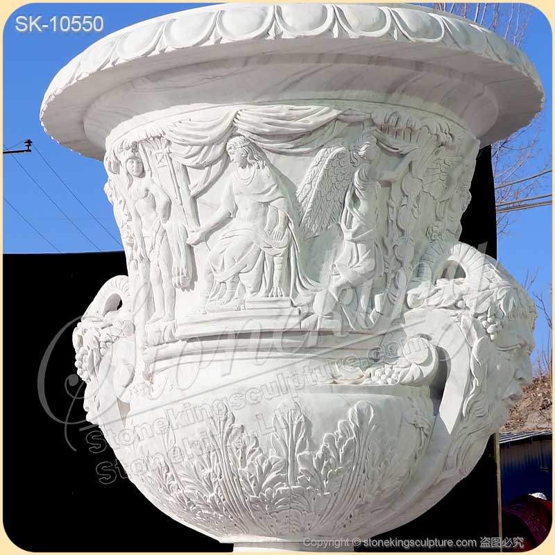 Factory Supplier Hand Carved White Marble Extra Large Plant Pots Outdoor Decor for sale