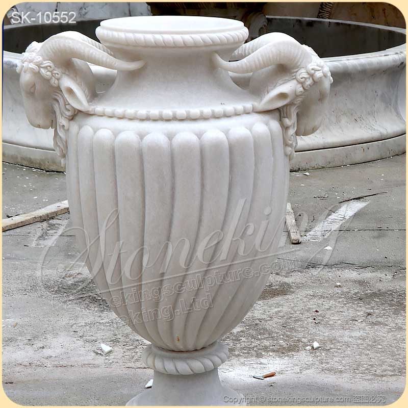 Classical Decorative White Marble Outdoor Urn Planters for garden and home decor for sale