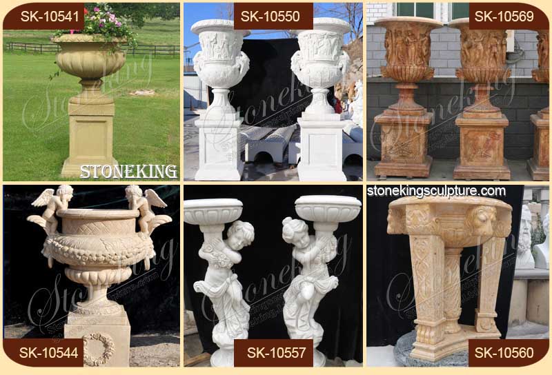 Classical Decorative White Marble Outdoor Urn Planters for garden and home decor for sale