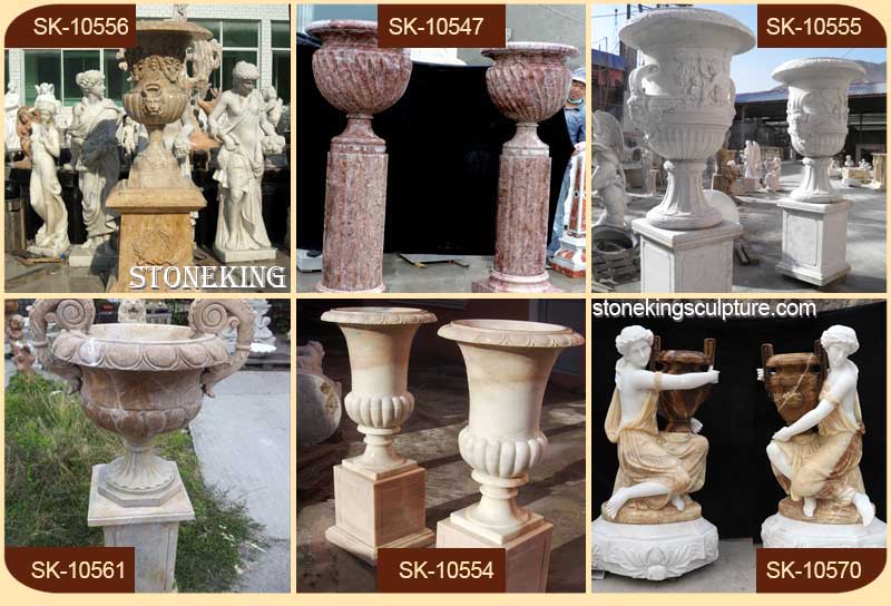 Classical Decorative White Marble Outdoor Urn Planters for garden and home decor for sale