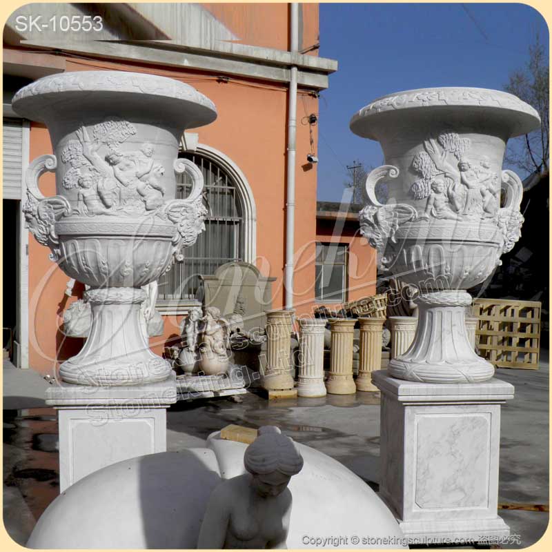 High Quality Hand Carved White Marble Large Flower pots for outdoor garden ornaments for sale