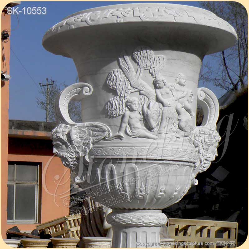 High Quality Hand Carved White Marble Large Flower pots for outdoor garden ornaments for sale