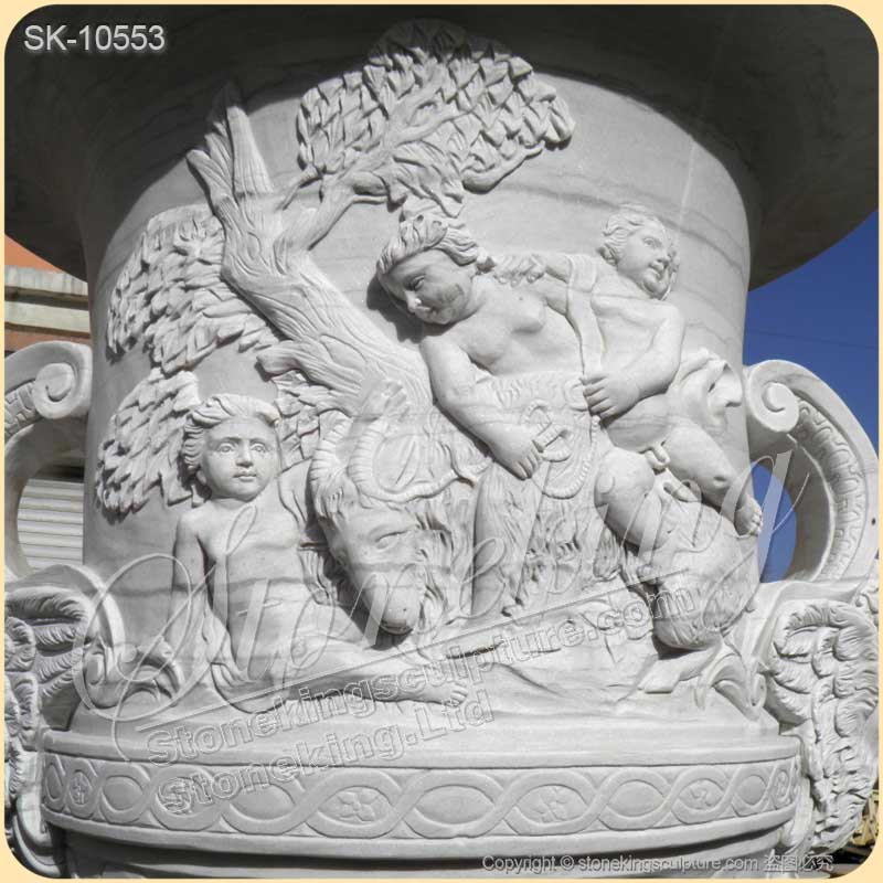 High Quality Hand Carved White Marble Large Flower pots for outdoor garden ornaments for sale