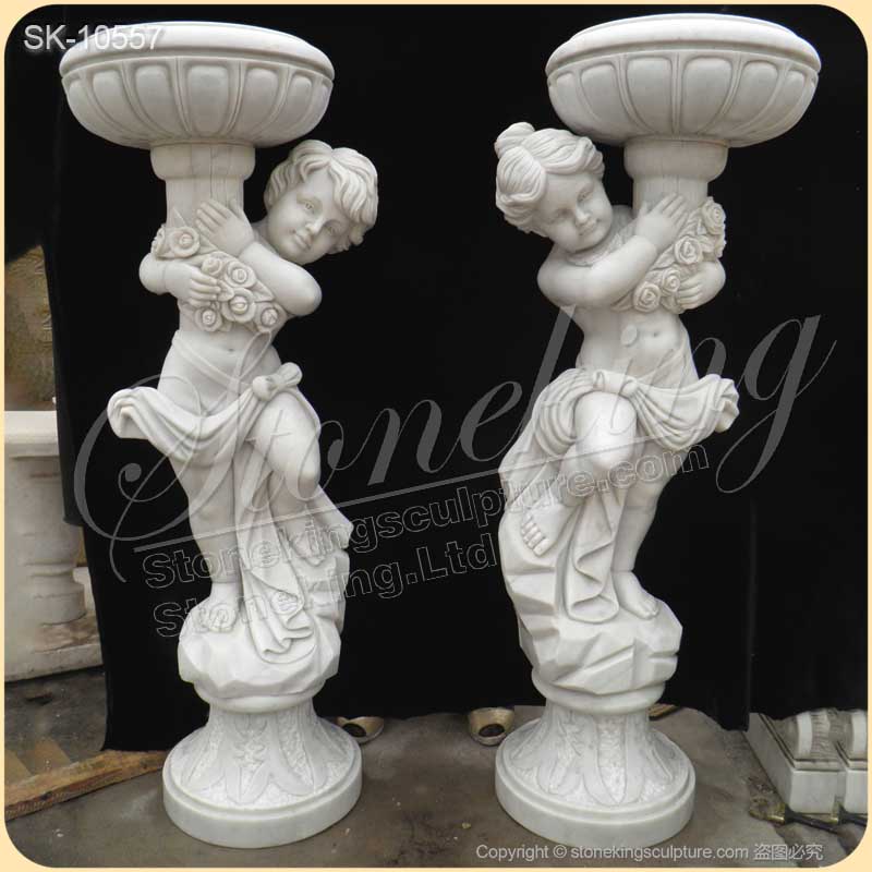 Manufactuerer Hand Carved Children Statues Outdoor Marble Flower Pots for sale