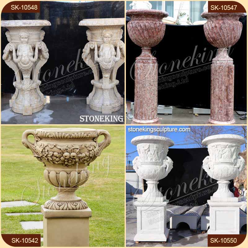 Manufactuerer Hand Carved Children Statues Outdoor Marble Flower Pots for sale