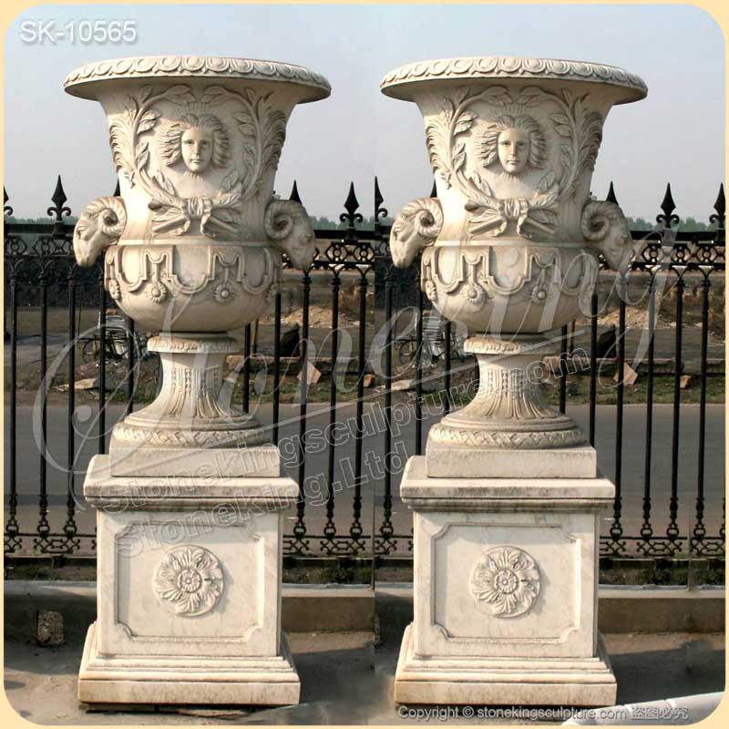 Wholesale Hand Carved Classical White Marble Large Garden Planters for outdoor decor for sale