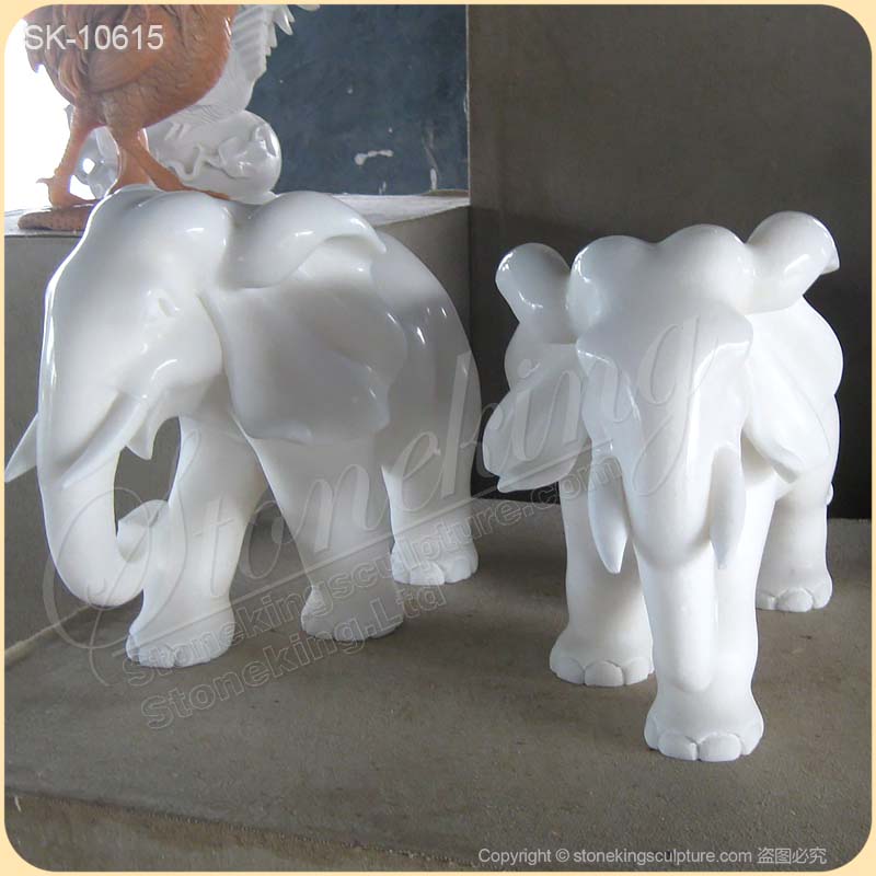 Hand Carved White Small Marble Elephant Sculpture for Home Decor for sale