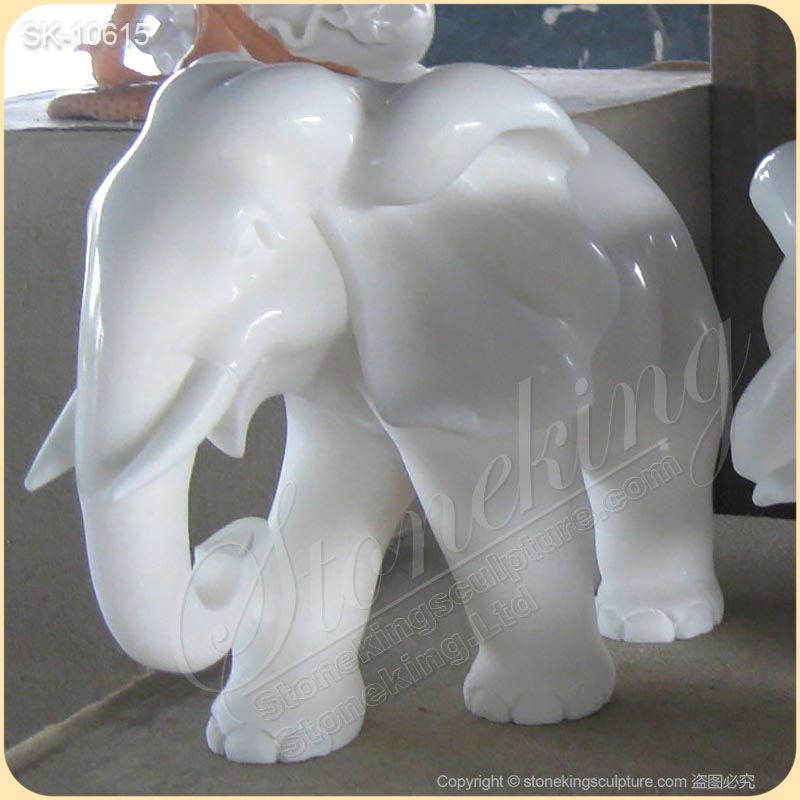 Hand Carved White Small Marble Elephant Sculpture for Home Decor for sale