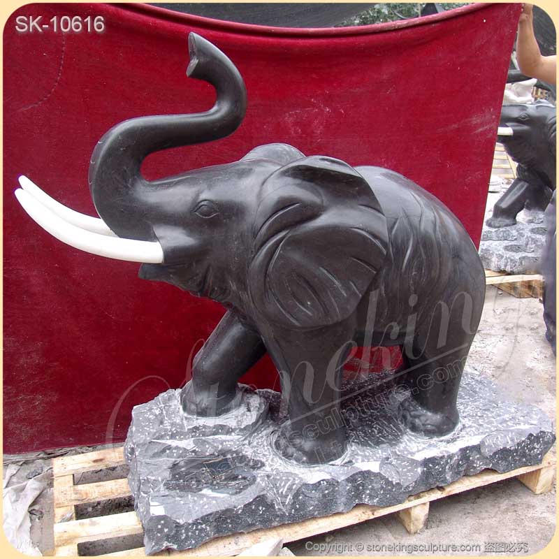 Outdoor Black Marble Elephant Statue for Garden and Home decoration for sale