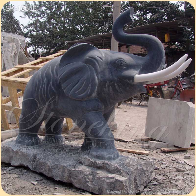 Outdoor Black Marble Elephant Statue for Garden and Home decoration for sale