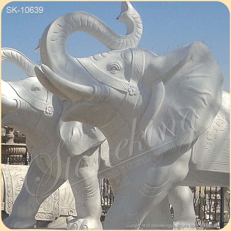 Manufacturer White Marble Large Elephant Statue for Outdoor Garden and Home Decor for sale