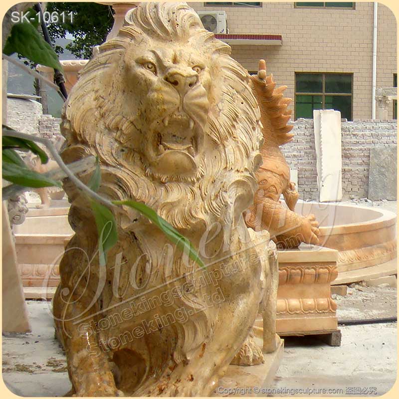 Manufacturer Outdoor Life Size Travertine Stone Lion Statues for Garden Decor for sale