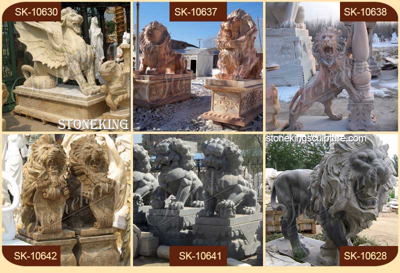 Manufacturer Outdoor Life Size Travertine Stone Lion Statues for Garden Decor for sale