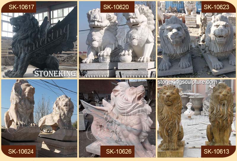 Manufacturer Outdoor Life Size Travertine Stone Lion Statues for Garden Decor for sale