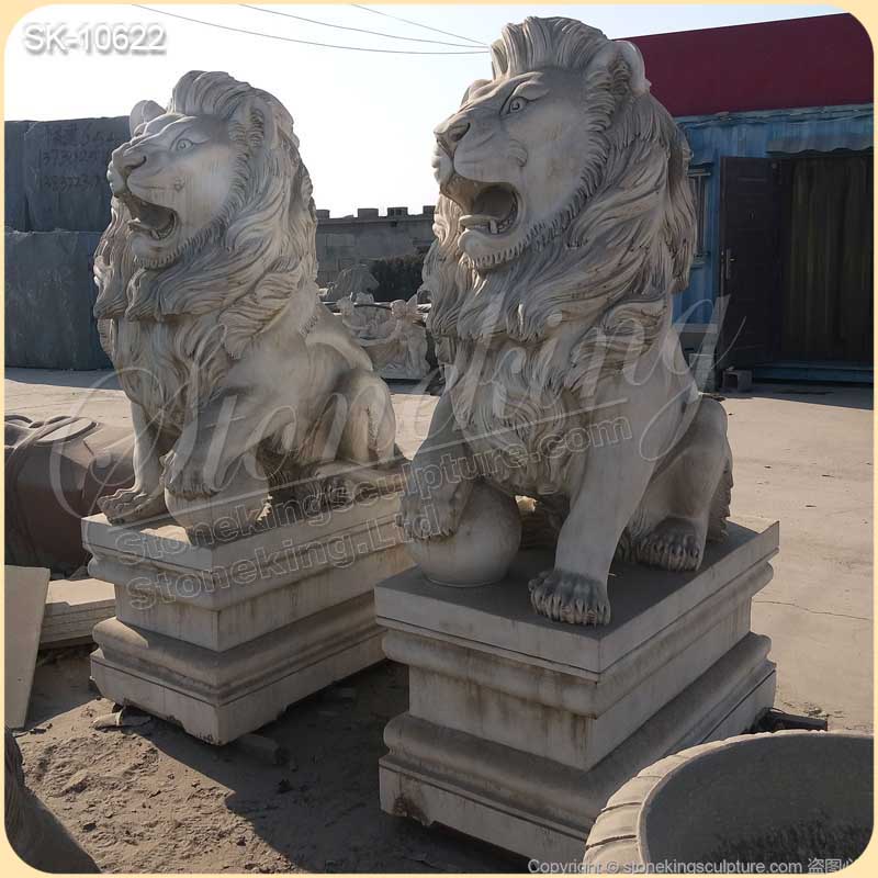 Hand Carved White Marble Lion Statues for Home and Outdoor Decoration for sale