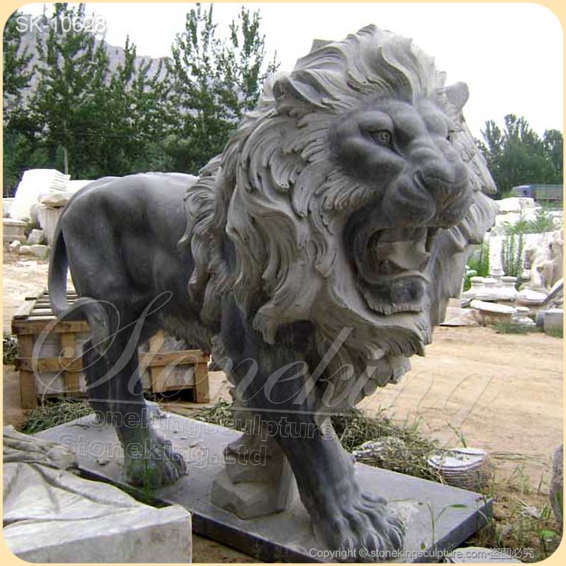 Factory Supplier Outdoor Large Black Marble Lion Statues for Home Entrance for sale