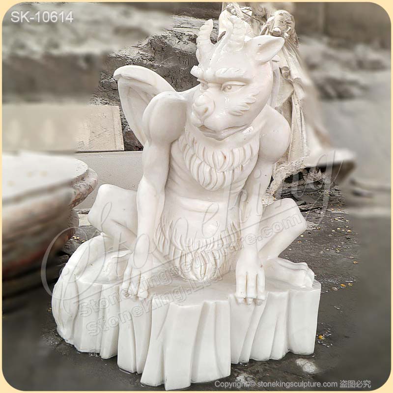 Hand Carved White Marble Outdoor Gargoyle Statue for Garden or Home Decor for sale