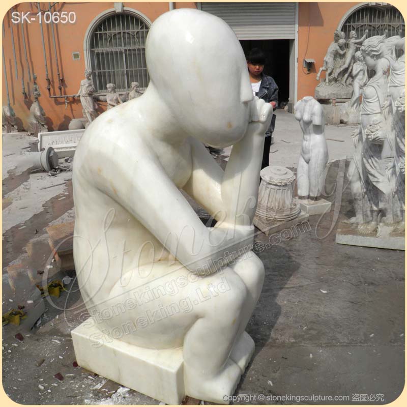 Factory Supplier Outdoor White Marble Abstract Thinker Statue for Home Decor for sale