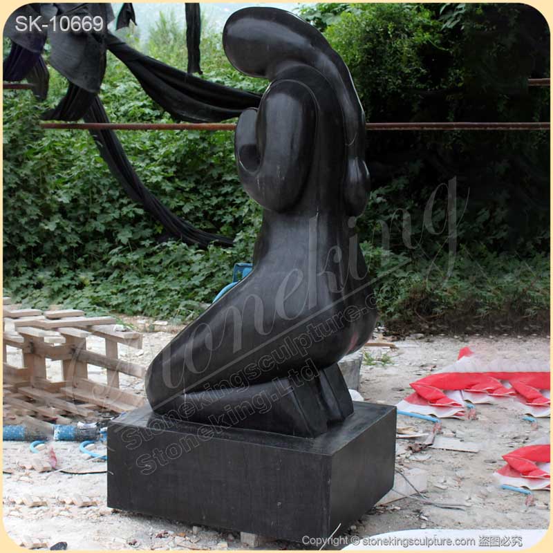 Hand Carved Solid Black Marble Abstract Figure Sculpture for Garden decor for sale