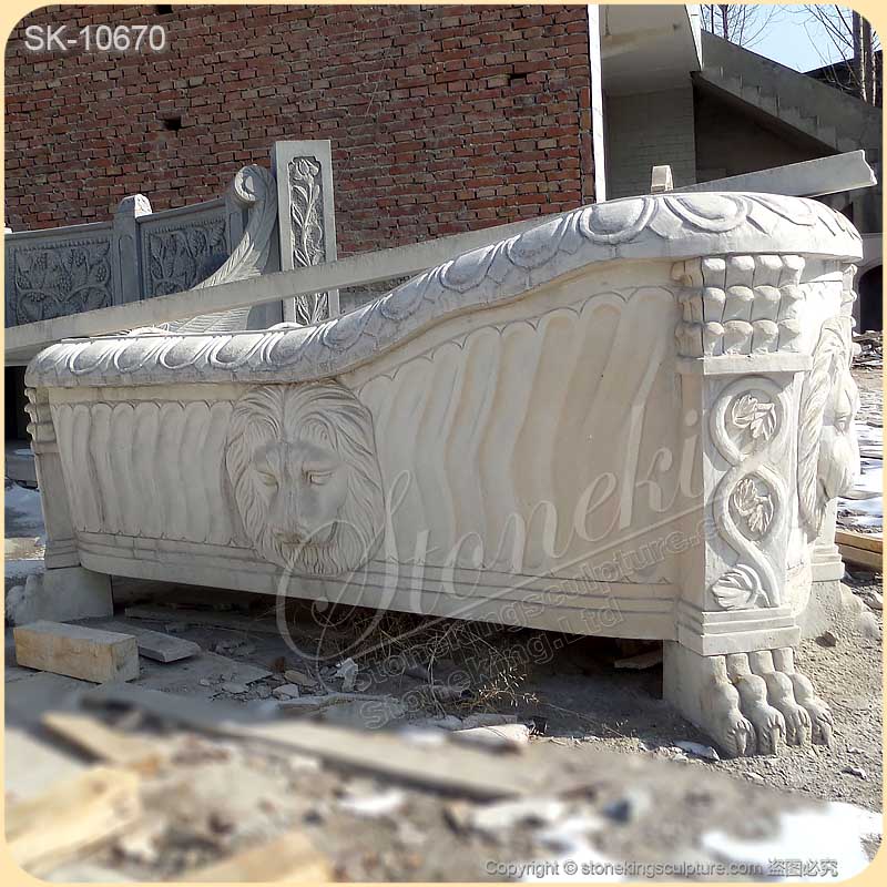 Manufacturer Hand Carved Luxury Solid White Marble Bathtub with Lion Head for sale