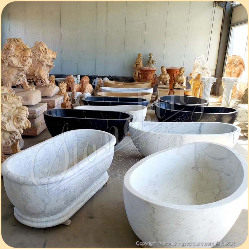 Manufacturer Hand Carved Luxury Solid White Marble Bathtub with Lion Head for sale