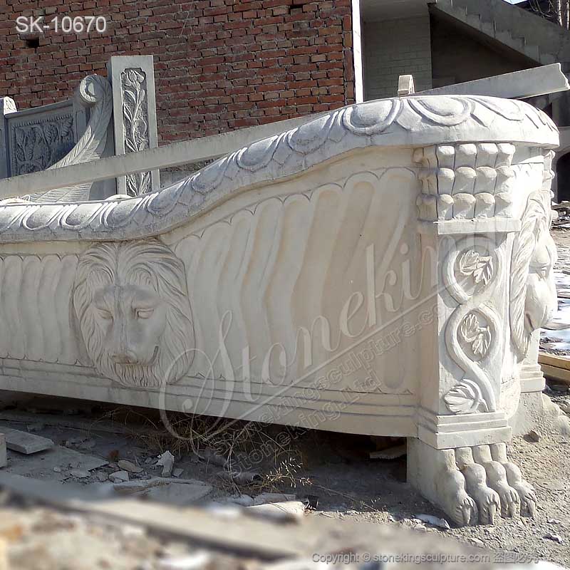 Manufacturer Hand Carved Luxury Solid White Marble Bathtub with Lion Head for sale