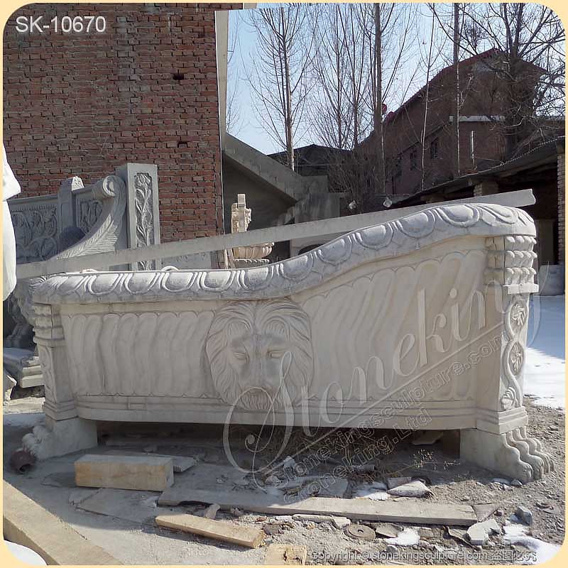 Manufacturer Hand Carved Luxury Solid White Marble Bathtub with Lion Head for sale