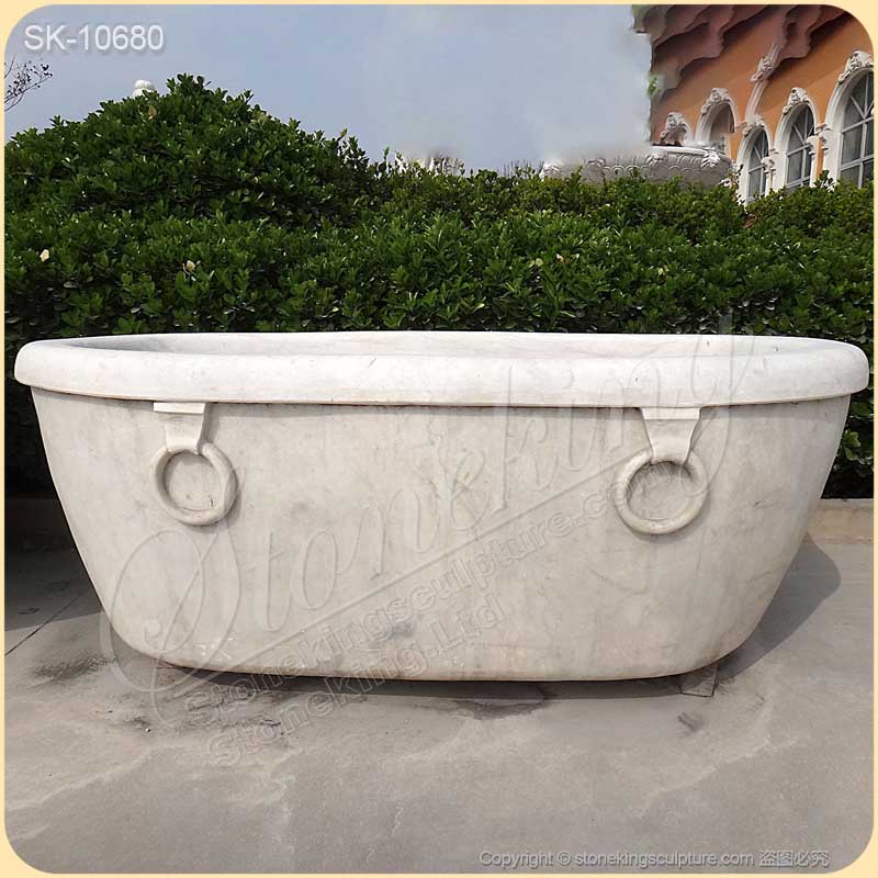 Factory Price Natural Stone White Marble Oval Freestanding Bathtub for sale