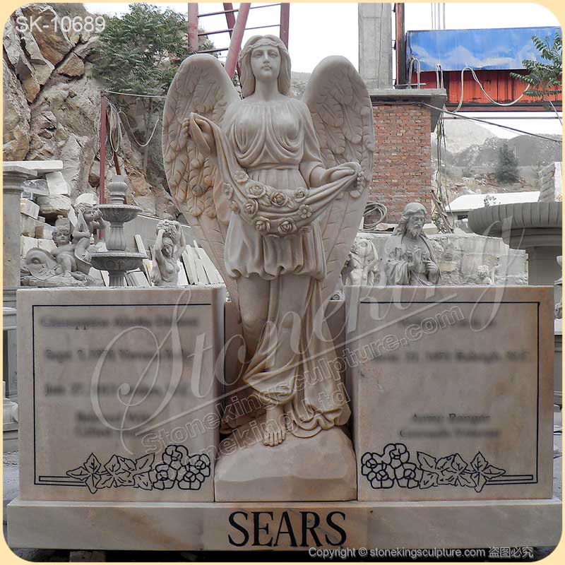 Factory Supply Solid Marble Outdoor Personalized Memorial Angel Statue for Cemetery for sale